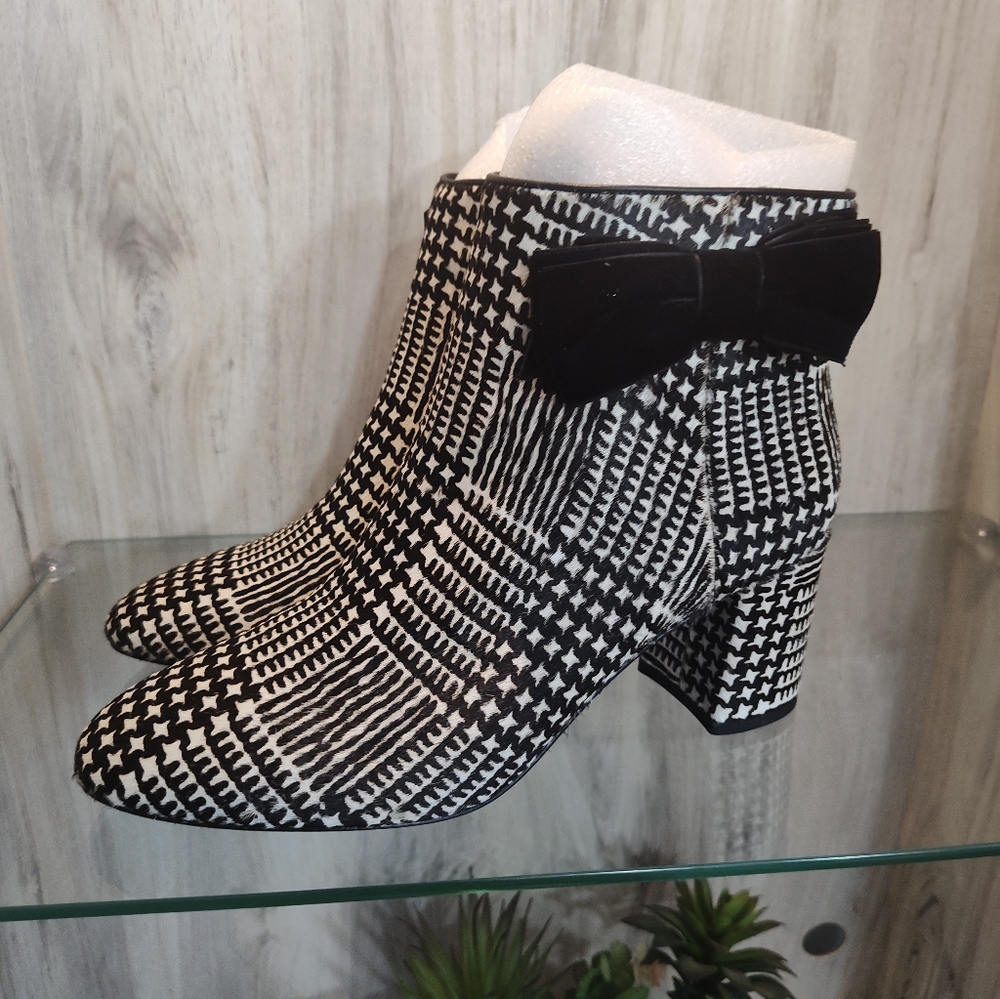 Kate Spade Holly Prince Of Whales Haircalf Bow Ankle Boots Size